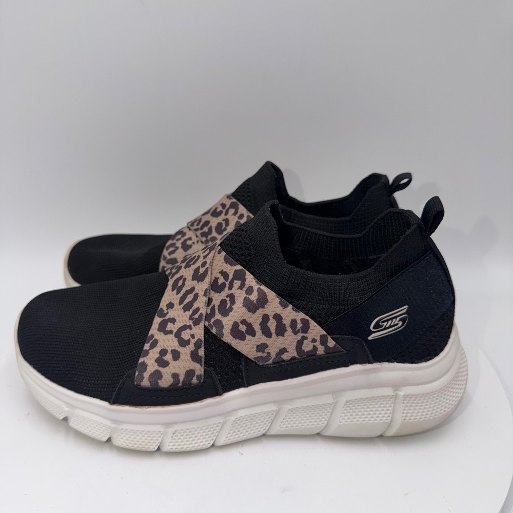Skechers Bobs Flex Black Leopard Slip On Sneakers Womens 7.5